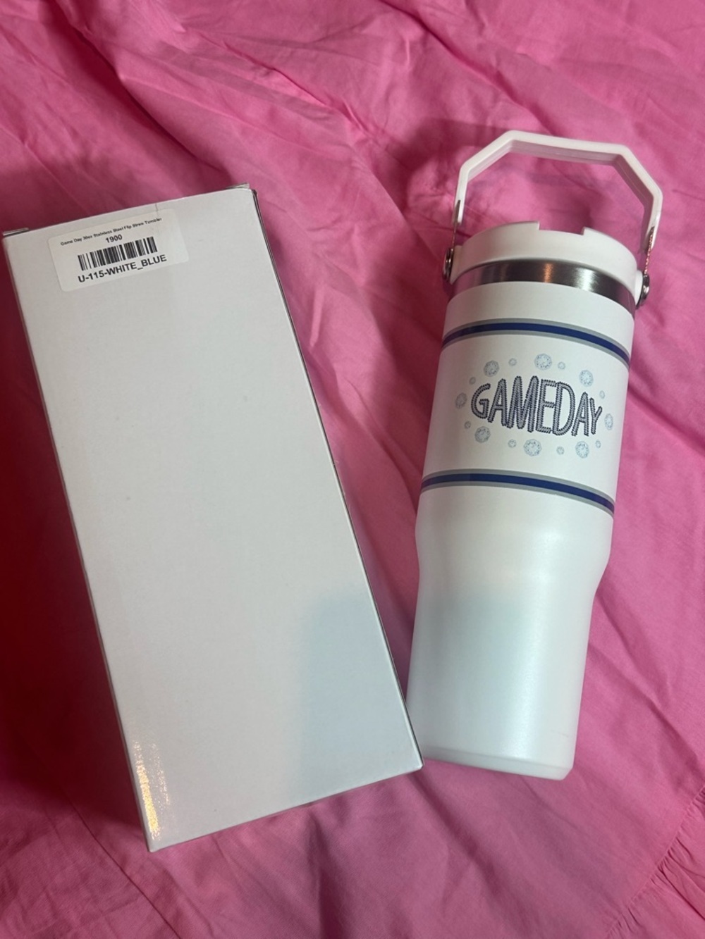 GAMEDAY 30oz White and Blue Stainless Steel Flip Straw Tumbler
